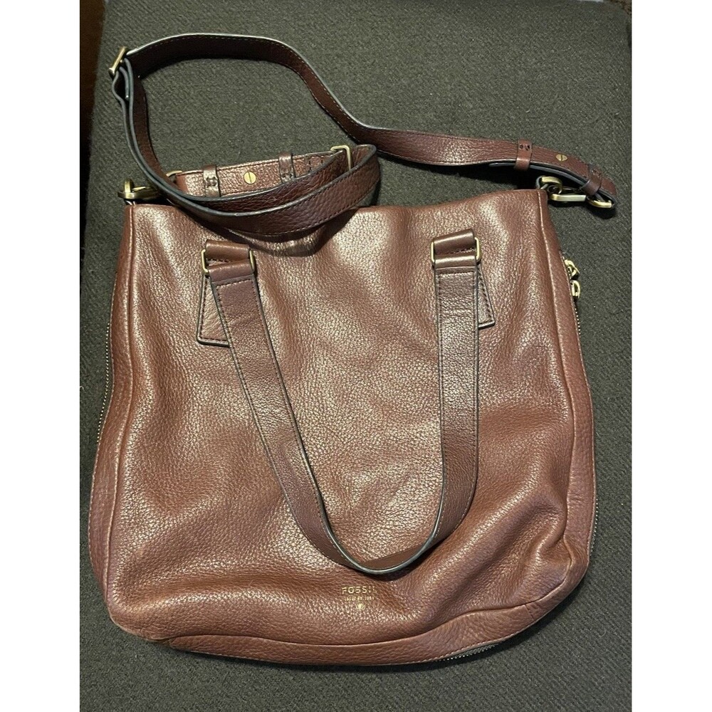 Fossil Brown Leather Message Saddlebag Crossbody Purse Bag Brass Hardware